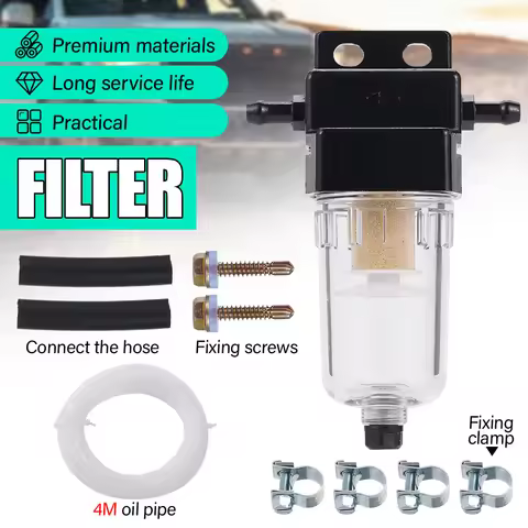 Diesel Fuel Water Separator Filter Set For 2-8KW Parking Heater 4 Meters Hose Kit Transparent Housin