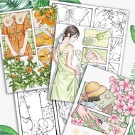 Water Coloring Paintings Girl and Flowers / Set of 6 Paper Paintings 300 gsm Cold Pressed Texture A5