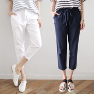 Women's Clothing Long Pants Three Quarter Length Korean Popular Cotton Linen Large Size Casual Pants Women's Clothes Sum