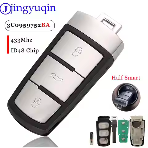 jingyuqin 3 Buttons Flip Smart Car Remote Key Fob with ID48 Chip 3C0959752BA 433MHZ ID48 For VW Pass