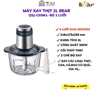 Máy Xay Thịt 2L Đa Năng BEAR QSJ-B02Q1 - 300W - Xay Thực Phẩm- Sinh tố-Gia vị - Cối Thủy Tinh 4 Lưỡi