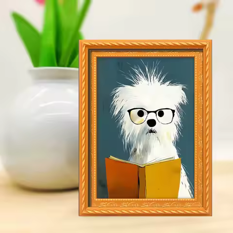 Cute Bookworm White Dog Fridge Magnet, Nerdy Puppy with Glasses Magnet, Whimsical Reading Dog Decora