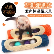 Ferret Toys Wear-Resistant Hemp Braided Barrel Shape with 3 Sound Balls Pet Mink Scratch Barrel Mink