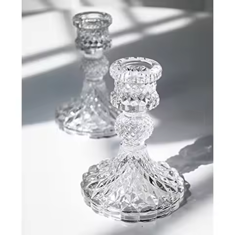 Taper Candle Holders Set of 2, Clear Glass Candlestick Holder Fit 0.8 Ih Candles, 4 Ih Tall Crystal 