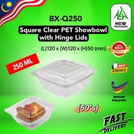 BENXON BX-Q250 Square Clear PET Showbowl 250ML with Hinge Lids [50 Sets] | Bekas Makanan Plastik