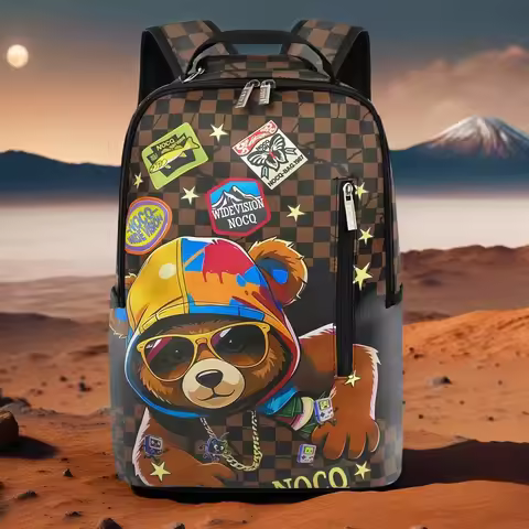 A Hip-Hop Street-Style Backpack with Spray-Painted Ground-Pattern Design, This Is a New Trendy Light
