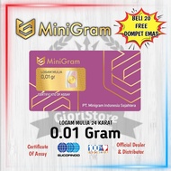 MiniGram 0.01 Gram Logam Mulia Emas 24 Karat Bersertifikat