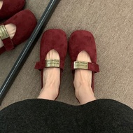 Flat Suede Mary Jane Shoes Women's Shoes Red Wedding Shoes Pumps