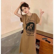 Ready Stock Women Summer Dress Round Neck Short Sleeve Printed Dress Plus Size Causal Dress