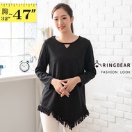 Elegant Breath Dotted Starry Sky Sequined Hem Round Neck Triangle Open Hole Long Sleeve Top (Black L
