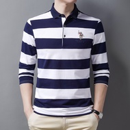 Men's Long Sleeve Polo Shirt T-Shirt Striped Cotton Business Lapel Men's Polo Shirt Men