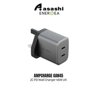 Energea AmpCharge GaN45 2C PD Wall Charger 45W UK - Gunmetal