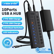 Lemorele TC121 Docking Station 10in1 USB 3.0 HUB พร้อมอะแดปเตอร์จ่ายไฟ Plug and Play - เข้ากันได้กับ