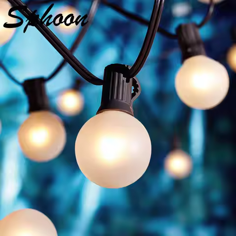 Frosted White G40 Outdoor String Lights E12 Socket 25FT 65FT Connectable US EU Plug Dimmable Fairy L