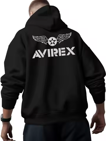 Avirex Hoodie Men Oversized ,wings Logo Graphic, Military Aviation Style Pullover Casual Top, Printe