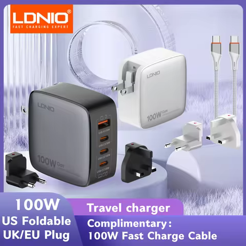 LDNIO 100W USB C Charger Block GaN Portable Travel Charger Multiport Laptop Charger Wall Charger Pow