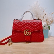 Gucci 古馳GG 郵差系列 紅色小號Marmont Small Top Handle Bag