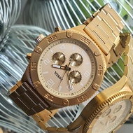 Fossil Brox Multifunction Chronograph Watch with Rotating Bezel Gold Dial Gold Stainless Steel Brace