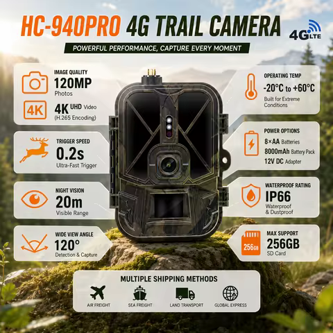 HC940PRO Hunting Trail Camera 4G 4K Live Stream Media APP Cloud Service No Lithium Battery 30MP Nigh
