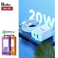 Hale ปลั๊กชาร์จเร็ว 20W ช่องชาร์จเร็วแบบคู่ 2 USB (PD + USB QC3.0) Adapter Quick Charge Hale HA-07 หัวฟาสชาร์จ