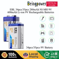EBL 34pcs 35pcs 280mAh 6F22 9V Ni-MH Battery 9V 600mAh Li-ion Rechargeable Battery Beingpower