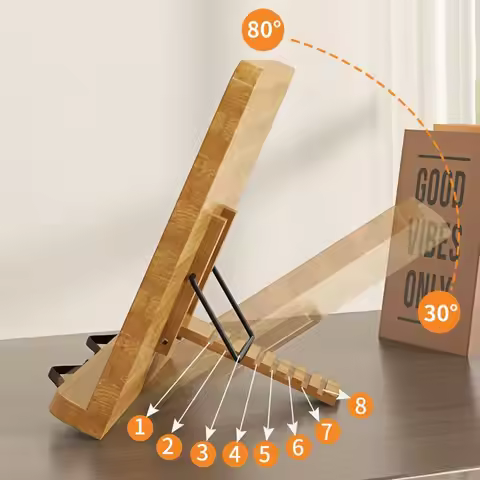 8 Adjustable Tilt Angles Wooden Book Stand Comfortable Reading Multi-Functional Cookbook Bracket Fol