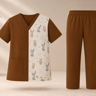 Scrub suit Guard suit/ Doctor's suit combination with bunny bear motif