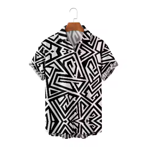 Men's Shirts Y2k Hombre Stripe Pattern 3D Printed Short Street Hawaii Retro Harajuku 0