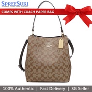 Coach Handbag With Gift Paper Bag Crossbody Bag Town Bucket Bag In Signature Canvas Khaki Black # 91512