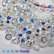 3/4/5/6/8mm Clear Crystal AB Color Bicone Glass Beads For DIY Jewelry Making Accessories