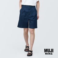 มูจิ กางเกงเดนิมขาสั้นครึ่งส่วน ผู้หญิง - MUJI Denim Tucked Half Pants