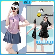 WITHU Ready stock swimsuit woman swimwear Women Conservative Split Swimming 2-Piece Set Swimsuit sho