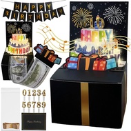 JINSTABAG Birthday Money Box for Cash Gift, Money Pull Box with Music Light and DIY Number Placard 1