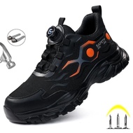 Fashion Safety Shoes Men Women Steel Toe Work Shoes Lightweight Rotating Button Anti-smash Protectiv