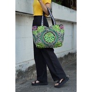 Shoulder Bag Embroidered Fabric With Zipper Hmong