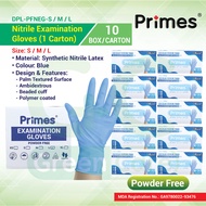 Primes Nitrile Examination Gloves(Powder Free) (1 Carton/10boxs) Blue S / M / L