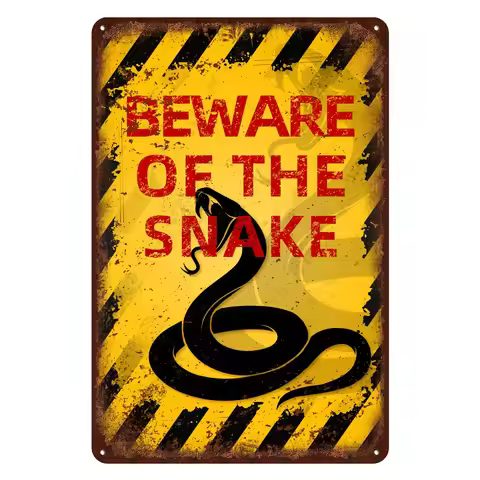 Vintage Snake Metal Sign Beware of Snake Aluminum Sign Funny Beware Animal Decor 12"x8" Inch