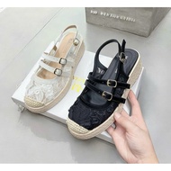 (READY - full feet increase in size) Mesh lace boat Sandal with sedge rubber sole, lightweight, dura