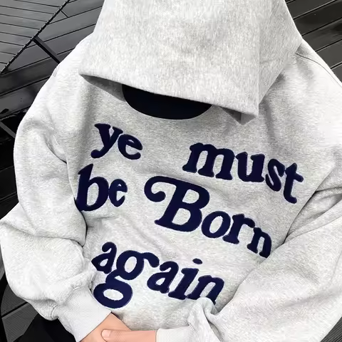 Men Women Unisex Casual Gray Loose CPFM Pullovers Hooded Top Quality Cotton Ye Must Be Born Again Fl