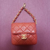 Chanel vintage香奈兒稀有復古經典熱門明星款紅色羊皮金色迷你coco菱格紋包 小廢包 零錢包
