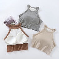 With Chest Pad Integrated Halter Neck Sling Cropped-Umbilical Vest Women with BRA Inner BRA-T Short 