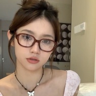 Gaya Korea Ins Bingkai Cermin Mata Rata Segi Empat Bingkai Cermin Mata Merah Wain untuk Wanita Muka 