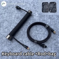 Coiled Keyboard Cable USB C for Mechanical Gaming Keyboard Double-Sleeved Wire with Detachable Metal