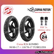 Corva Motor Tayar Kombo Corsa Tubeless R26 90/80-17 + 110/70-17 Sym Vf3I 185, Honda Rs150 Rs150 Yama