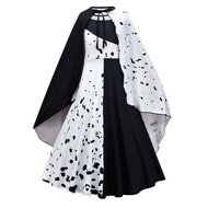 Cruella De Vil Cosplay Costume - Black & White Gown with Cloak | Perfect for Halloween Parties