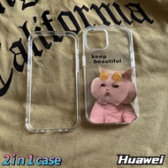 Thick 2 In 1 Case for Huawei Y7A Y6P Y6 Y6S Y7 Y9 Prime 2019 Y9S NOVA 7i 8 9se P20 P30 P40 LITE Thickened Transparent Clear Shockproof CASE Comes with Cat Pattern