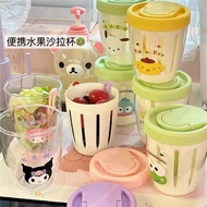 Cup Portable Double Layer Kuromi Pudding Dog Fruit Salad Cup Portable Fruit Drain Fresh-keeping Box 