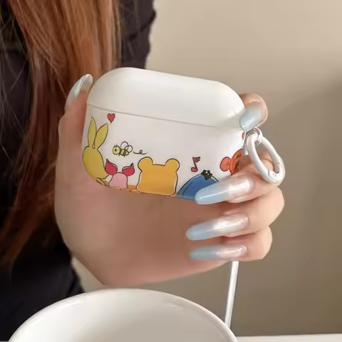 Disney Winnie the Pooh & Stitch Back View For AirPods Case with Keychain for AirPods 2 3 4 Pro Pro 2