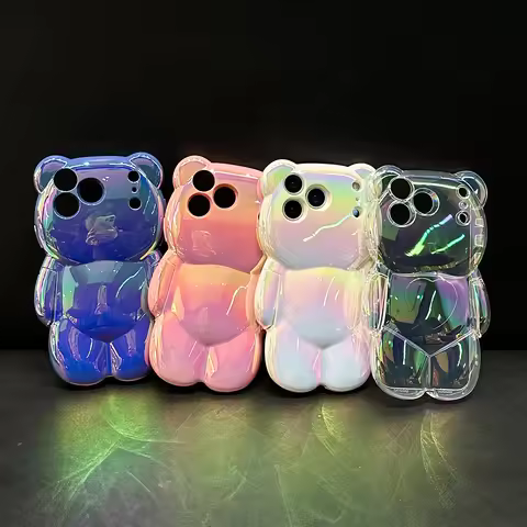 Luxury Gradient Colorful 3D Bear Shaped Cute Phone Case for Apple iPhone 12 13 14 15 16 17 Pro Max S