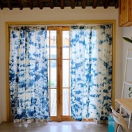 冰花手工紮染藍染純棉窗簾門簾 原創設計天然草木染訂製成品窗簾